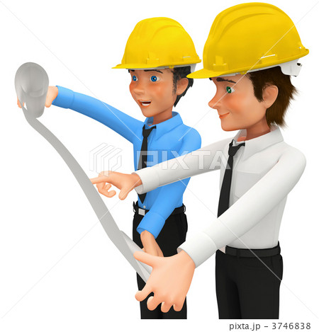 3D Architects with blueprints 3746838
