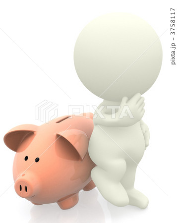 3D man leaning on piggybank 3D man leaning on piggybank 3758117