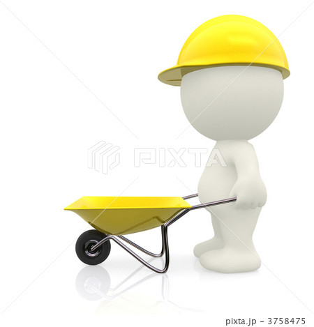 3D construction worker with wheelbarrow 3D construction worker with wheelbarrow 3758475