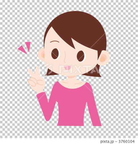 女性 上半身 ピースサイン  3760104