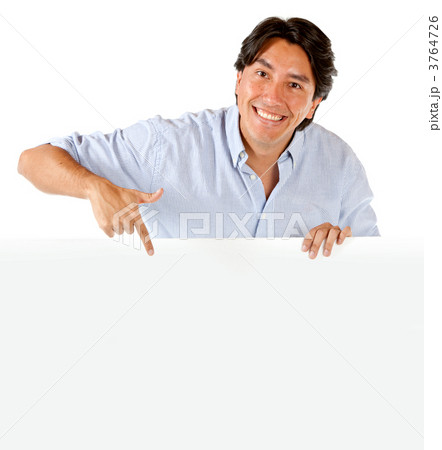 Man pointing at a banner Man pointing at a banner 3764726