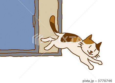 窓から脱走する猫のイラスト素材