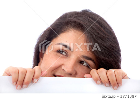 Pensive woman with banner 3771387