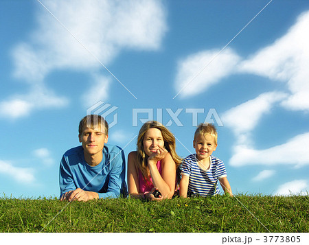 family on herb under blue sky 3773805