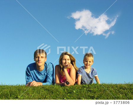 family on herb under blue sky family on herb under blue sky 3773806