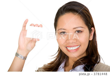 asian business woman holding a business card asian business woman holding a business card 3781448