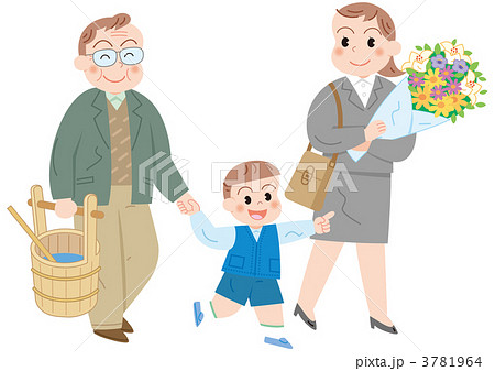 お墓参りに出かける家族 3781964