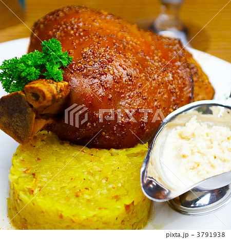 Pork leg with sauce, greens and cabbage Pork leg with sauce, greens and cabbage 3791938