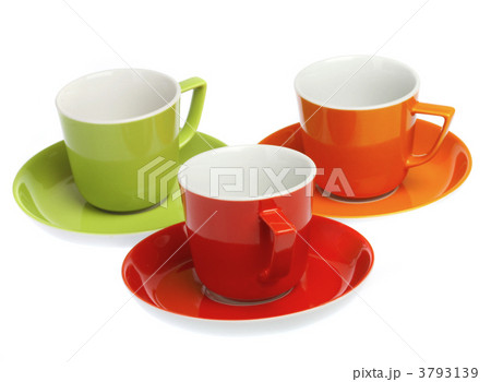 Three multi-coloured cups on a white background 3793139