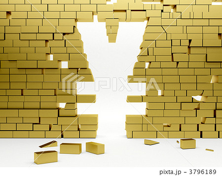 Collapsing wall making a yen symbol 3796189