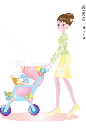 赤ちゃんとお散歩 のイラスト素材
