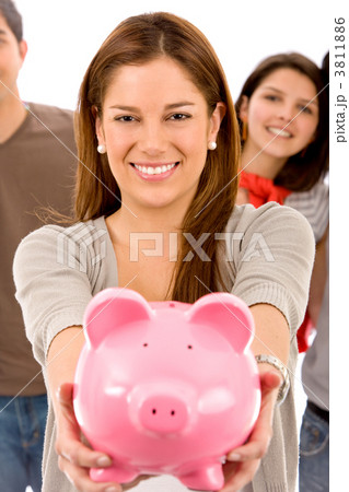 woman saving money isolated on white 3811886