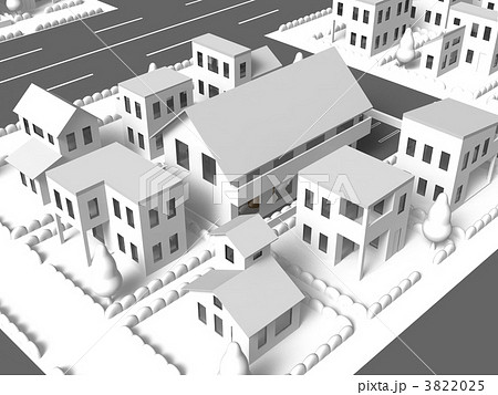 住宅街 町並み ハイアングルのイラスト素材 325