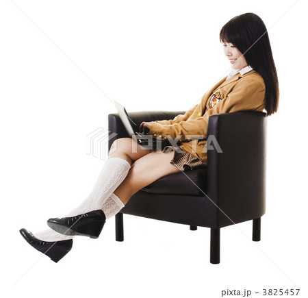 Chinese school girl working on a laptop. 3825457