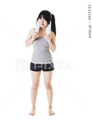 Chinese girl lifting hand weights. 3825542