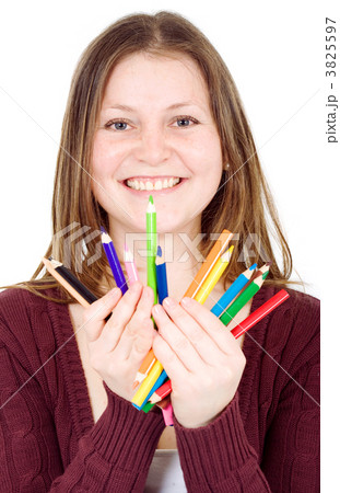girl holding colour pencils 3825597