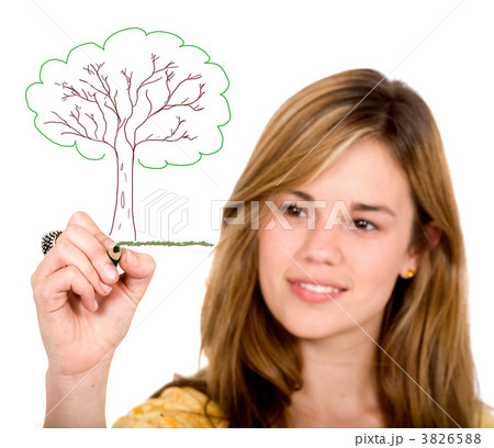girl drawing a tree on screen 3826588