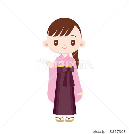 袴姿の女性 案内のイラスト素材