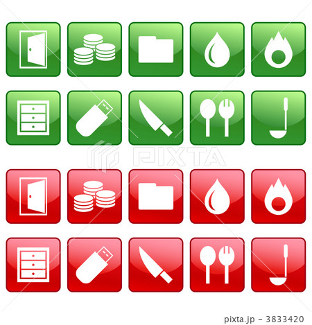 扉、コイン、水滴、炎、引き出しなどのアイコンセット 3833420