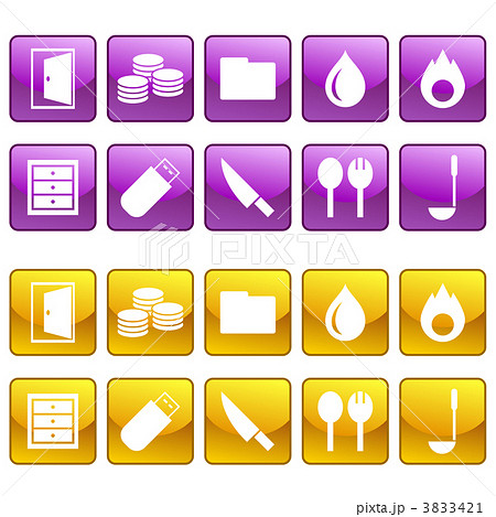 扉、コイン、水滴、炎、引き出しなどのアイコンセット 3833421