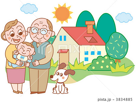 可愛い孫ができた老夫婦のイラスト素材 345