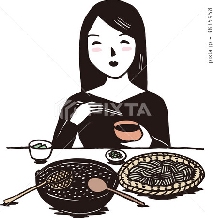蕎麦を食べる女性のイラスト素材