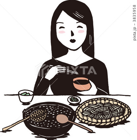 蕎麦を食べる女性のイラスト素材 蕎麦を食べる女性のイラスト素材