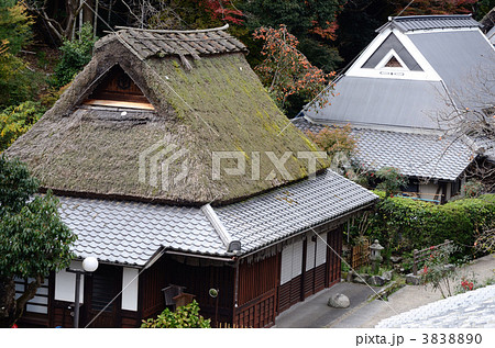 入母屋造りの茅葺き民家の写真素材 380
