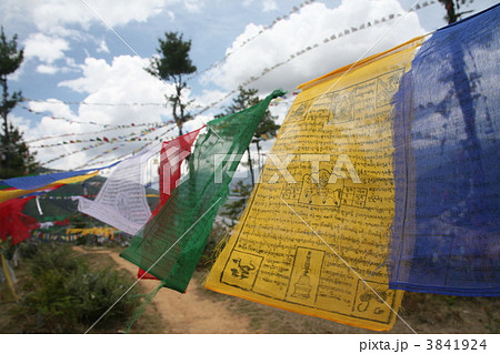 ブータン王国首都ティンプー　祈りの旗 3841924