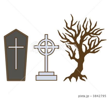 棺桶 十字架 枯れ木のイラスト素材