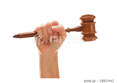 Woman Holding Wooden Gavel Isolated on White 3862442