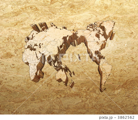 大理石の立体世界白地図／国境表示 3862562
