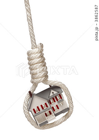 House Tied Up and Hanging in Hangman's Noose on White 3862587