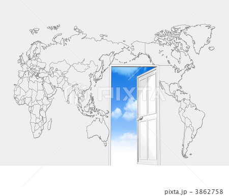 世界地図／白い壁にある扉 3862758