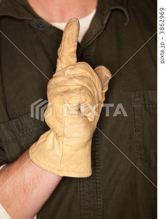 Man with Leather Construction Glove and Number One Gesture Man with Leather Construction Glove and Number One Gesture 3862969