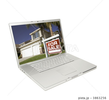 Home for Sale Sign & New House on Laptop Home for Sale Sign & New House on Laptop 3863256