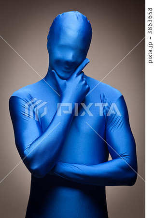 Man Wearing Full Blue Nylon Bodysuite Man Wearing Full Blue Nylon Bodysuite 3863658