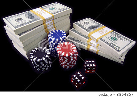 Hundred Dollar Bills, Red Dice & Poker Chips 3864857