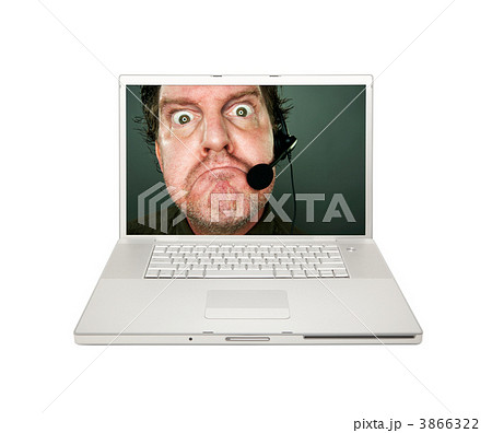 Grumpy Customer Service Man on Laptop Screen 3866322