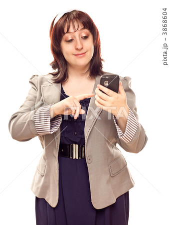 Happy Young Caucasian Woman Texting On Mobile Phone Happy Young Caucasian Woman Texting On Mobile Phone 3868604