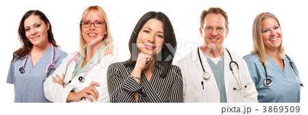 Hispanic Woman with Male and Female Doctors or Nurses Hispanic Woman with Male and Female Doctors or Nurses 3869509