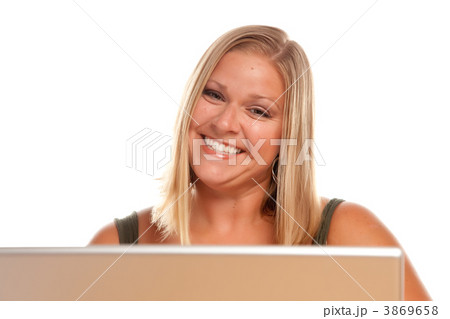Beautiful Smiling Blonde Woman Using Laptop 3869658