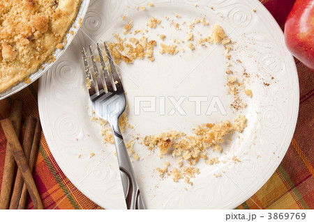 Overhead of Pie, Apple, Cinnamon, Copy Spaced Crumbs on Plate 3869769