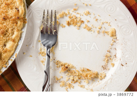 Overhead of Pie, Fork and Copy Spaced Crumbs on Plate 3869772