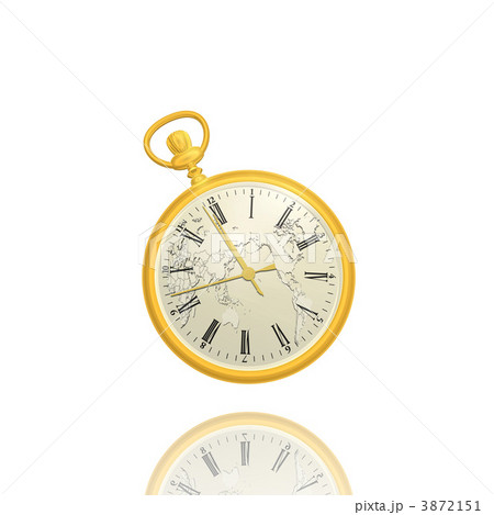 ゴールドの世界時計 懐中時計のイラスト素材