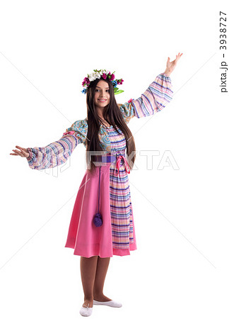young girl with garland dance in russian costume young girl with garland dance in russian costume 3938727