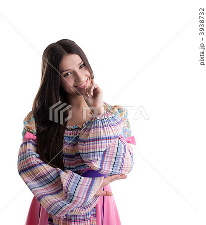 young girl with garland dance in russian costume 3938732