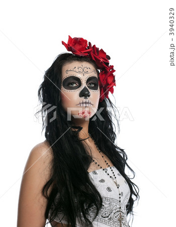 Serious woman in day of the dead mask isolated 3940329