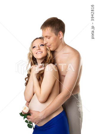 Young man take a belly of pregnant wife 3942816