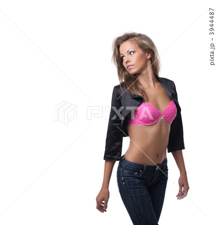 Sexy woman posing in rose bra and black jacket Sexy woman posing in rose bra and black jacket 3944487